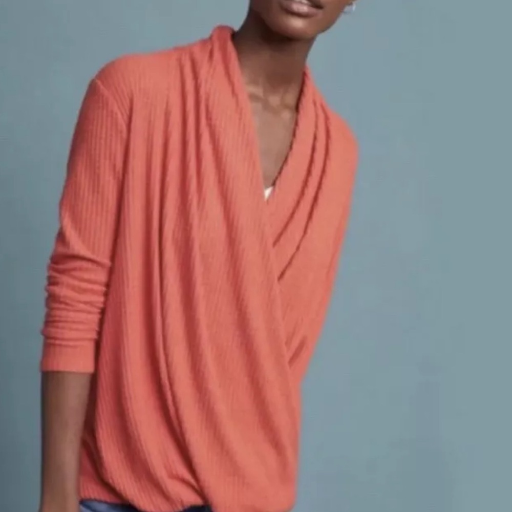 Anthropologie Akemi + Kin Woodruff Waffle Knit Faux Wrap Top – XS – Orange/Red‎
